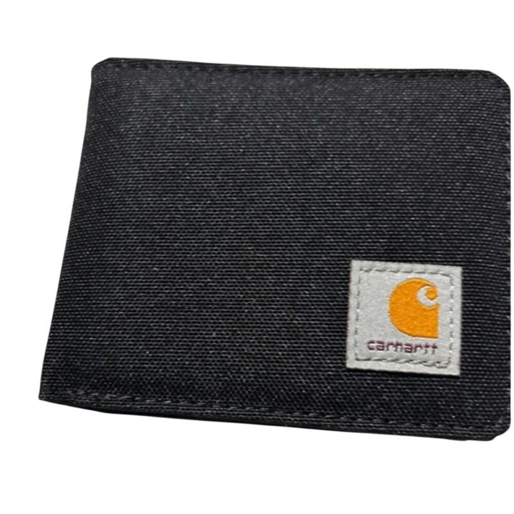 Carhartt Men’s Black Bifold Wallet Logo Patch Gift Box New
